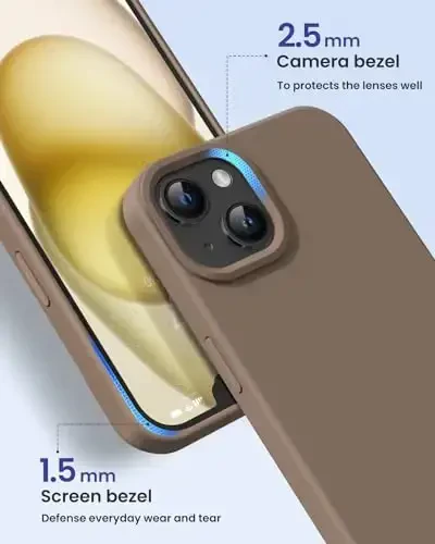 BUYDOT iPhone 15 uchun g'ilof Suyuq silikon Yengil Shokka chidamli himoya qopqog'i 6,1 dyuymli tirnalishga qarshi tushishdan himoya, och jigarrang - 3