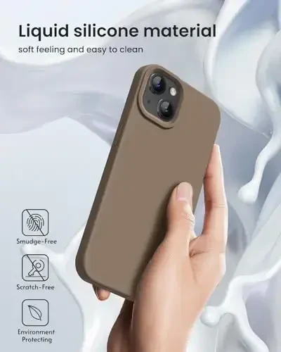 BUYDOT iPhone 15 uchun g'ilof Suyuq silikon Yengil Shokka chidamli himoya qopqog'i 6,1 dyuymli tirnalishga qarshi tushishdan himoya, och jigarrang - 5