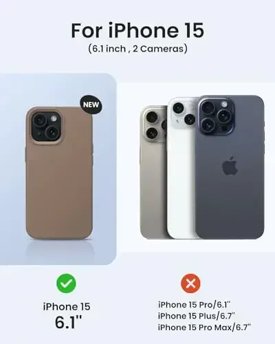 BUYDOT iPhone 15 uchun g'ilof Suyuq silikon Yengil Shokka chidamli himoya qopqog'i 6,1 dyuymli tirnalishga qarshi tushishdan himoya, och jigarrang - 6