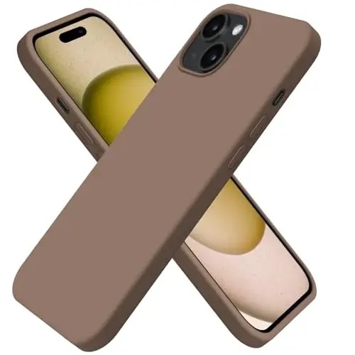 BUYDOT iPhone 15 uchun g'ilof Suyuq silikon Yengil Shokka chidamli himoya qopqog'i 6,1 dyuymli tirnalishga qarshi tushishdan himoya, och jigarrang - BUYDOT