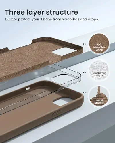 BUYDOT iPhone 15 uchun g'ilof Suyuq silikon Yengil Shokka chidamli himoya qopqog'i 6,1 dyuymli tirnalishga qarshi tushishdan himoya, och jigarrang - BUYDOT (1)