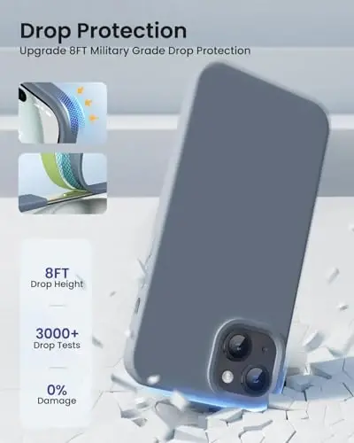 BUYDOT iPhone 15 uchun g'ilof Suyuq silikon Yengil zarbga chidamli himoya qopqog'i 6,1 dyuymli tirnalishga qarshi tushishdan himoya, Lavanda kulrang - 4