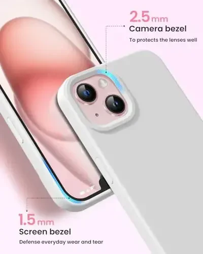 BUYDOT iPhone 15 uchun g'ilof Suyuq silikon Yupqa zarbaga chidamli himoya qopqog'i 6,1 dyuym Tirnalishga qarshi tomchidan himoya, oq - 3