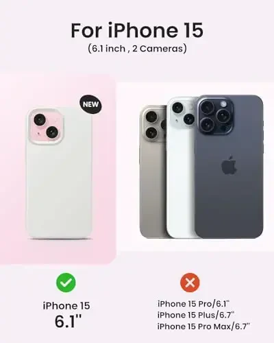 BUYDOT iPhone 15 uchun g'ilof Suyuq silikon Yupqa zarbaga chidamli himoya qopqog'i 6,1 dyuym Tirnalishga qarshi tomchidan himoya, oq - 6