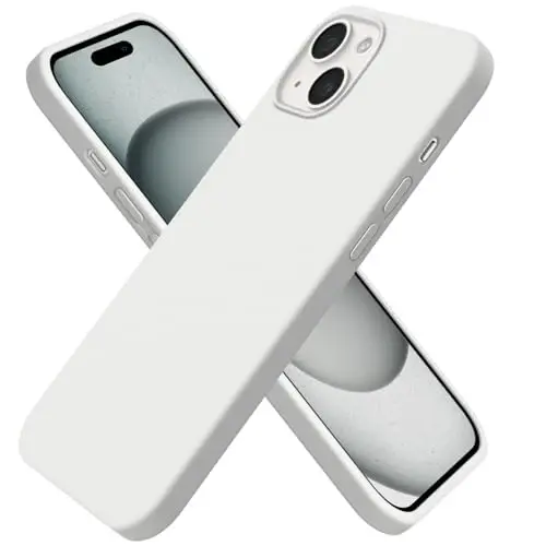 BUYDOT iPhone 15 uchun g'ilof Suyuq silikon Yupqa zarbaga chidamli himoya qopqog'i 6,1 dyuym Tirnalishga qarshi tomchidan himoya, oq - 1