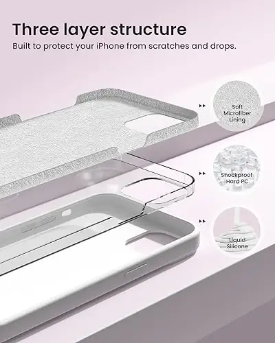 BUYDOT iPhone 15 uchun g'ilof Suyuq silikon Yupqa zarbaga chidamli himoya qopqog'i 6,1 dyuym Tirnalishga qarshi tomchidan himoya, oq - BUYDOT (1)
