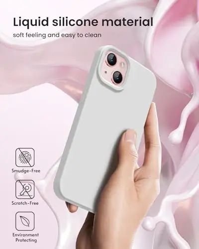 BUYDOT iPhone 15 uchun g'ilof Suyuq silikon Yupqa zarbaga chidamli himoya qopqog'i 6,1 dyuym Tirnalishga qarshi tomchidan himoya, oq - 5