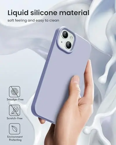 BUYDOT iPhone 15 uchun g'ilof Suyuq silikon Yupqa zarbga chidamli himoya qopqog'i 6,1 dyuym chizishga qarshi tushishdan himoya, och binafsha - 5