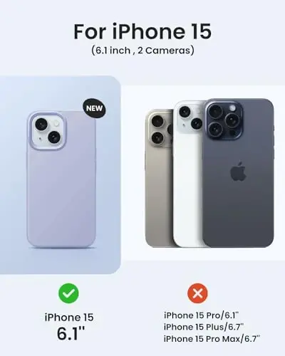 BUYDOT iPhone 15 uchun g'ilof Suyuq silikon Yupqa zarbga chidamli himoya qopqog'i 6,1 dyuym chizishga qarshi tushishdan himoya, och binafsha - 6