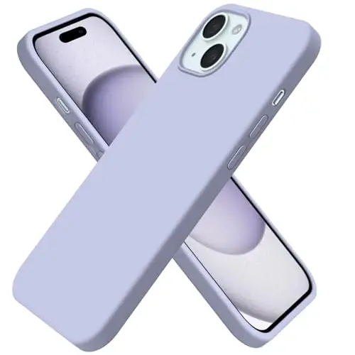 BUYDOT iPhone 15 uchun g'ilof Suyuq silikon Yupqa zarbga chidamli himoya qopqog'i 6,1 dyuym chizishga qarshi tushishdan himoya, och binafsha 