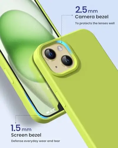 BUYDOT iPhone 15 uchun g'ilof Suyuq silikon Yupqa zarbga chidamli himoya qopqog'i 6,1 dyuymli chizishga qarshi tomchidan himoya, Fluoresan sariq - 3