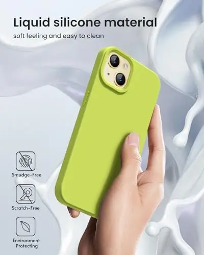 BUYDOT iPhone 15 uchun g'ilof Suyuq silikon Yupqa zarbga chidamli himoya qopqog'i 6,1 dyuymli chizishga qarshi tomchidan himoya, Fluoresan sariq - 5