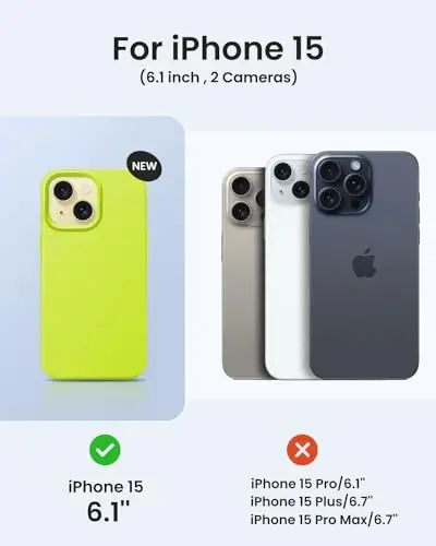 BUYDOT iPhone 15 uchun g'ilof Suyuq silikon Yupqa zarbga chidamli himoya qopqog'i 6,1 dyuymli chizishga qarshi tomchidan himoya, Fluoresan sariq - 6