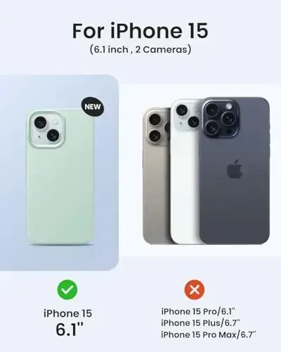 BUYDOT iPhone 15 uchun g'ilof Suyuq silikon Yupqa zarbga chidamli himoya qopqog'i 6,1 dyuymli chizishga qarshi tomchidan himoya, yorug' yalpiz - 6