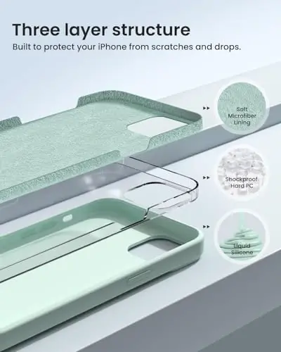BUYDOT iPhone 15 uchun g'ilof Suyuq silikon Yupqa zarbga chidamli himoya qopqog'i 6,1 dyuymli chizishga qarshi tomchidan himoya, yorug' yalpiz - 2