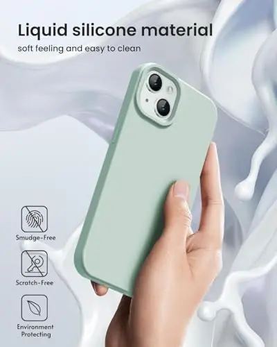 BUYDOT iPhone 15 uchun g'ilof Suyuq silikon Yupqa zarbga chidamli himoya qopqog'i 6,1 dyuymli chizishga qarshi tomchidan himoya, yorug' yalpiz - 5