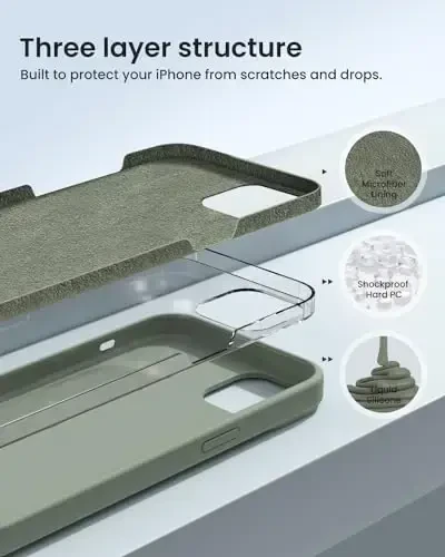 BUYDOT iPhone 15 uchun g'ilof Suyuq silikon Yupqa zarbga chidamli himoya qopqog'i 6,1 dyuymli tirnalishga qarshi tomchidan himoya, Calke Green - BUYDOT (1)
