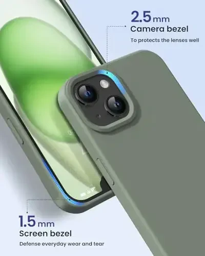 BUYDOT iPhone 15 uchun g'ilof Suyuq silikon Yupqa zarbga chidamli himoya qopqog'i 6,1 dyuymli tirnalishga qarshi tomchidan himoya, Calke Green - 3