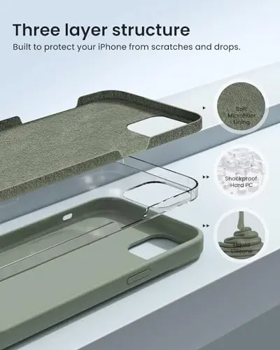 BUYDOT iPhone 15 uchun g'ilof Suyuq silikon Yupqa zarbga chidamli himoya qopqog'i 6,1 dyuymli tirnalishga qarshi tomchidan himoya, Calke Green - BUYDOT (1)