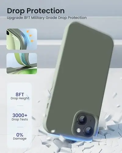BUYDOT iPhone 15 uchun g'ilof Suyuq silikon Yupqa zarbga chidamli himoya qopqog'i 6,1 dyuymli tirnalishga qarshi tomchidan himoya, Calke Green - 4
