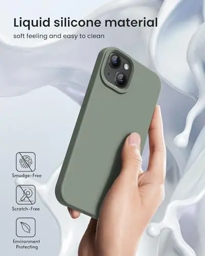 BUYDOT iPhone 15 uchun g'ilof Suyuq silikon Yupqa zarbga chidamli himoya qopqog'i 6,1 dyuymli tirnalishga qarshi tomchidan himoya, Calke Green - 5