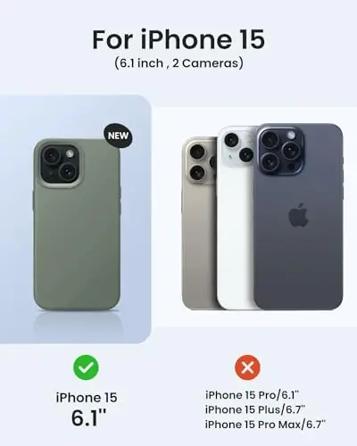 BUYDOT iPhone 15 uchun g'ilof Suyuq silikon Yupqa zarbga chidamli himoya qopqog'i 6,1 dyuymli tirnalishga qarshi tomchidan himoya, Calke Green - 6