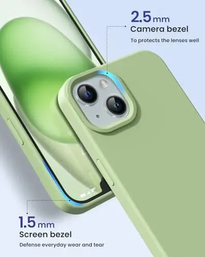 BUYDOT iPhone 15 uchun g'ilof Suyuq silikon Yupqa zarbga chidamli himoya qopqog'i 6,1 dyuymli tirnalishga qarshi tomchidan himoya, Matcha yashil - 3