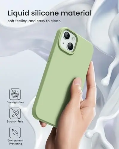BUYDOT iPhone 15 uchun g'ilof Suyuq silikon Yupqa zarbga chidamli himoya qopqog'i 6,1 dyuymli tirnalishga qarshi tomchidan himoya, Matcha yashil - 5