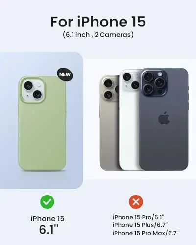 BUYDOT iPhone 15 uchun g'ilof Suyuq silikon Yupqa zarbga chidamli himoya qopqog'i 6,1 dyuymli tirnalishga qarshi tomchidan himoya, Matcha yashil - 6