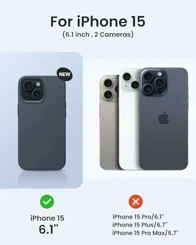 BUYDOT iPhone 15 uchun g'ilof Suyuq silikon Yupqa zarbga chidamli himoya qopqog'i 6,1 dyuymli tirnalishga qarshi tomchidan himoya, Midnight Blue - 6