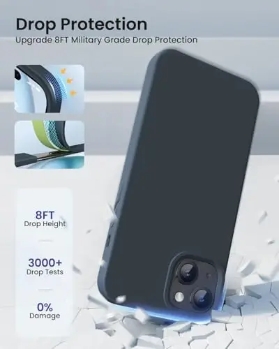 BUYDOT iPhone 15 uchun g'ilof Suyuq silikon Yupqa zarbga chidamli himoya qopqog'i 6,1 dyuymli tirnalishga qarshi tomchidan himoya, Midnight Blue - 4