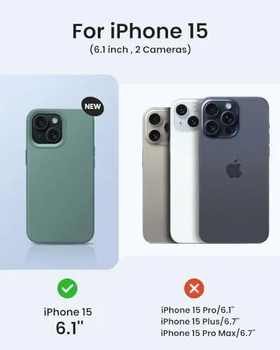 BUYDOT iPhone 15 uchun g'ilof Suyuq silikon Yupqa zarbga chidamli himoya qopqog'i 6,1 dyuymli tirnalishga qarshi tomchidan himoya, o'rmon yashil - 5