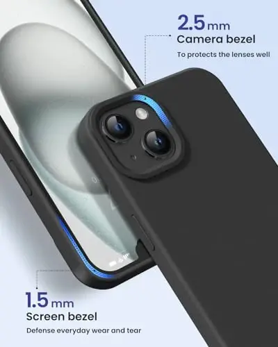 BUYDOT iPhone 15 uchun g'ilof Suyuq silikon Yupqa zarbga chidamli himoya qopqog'i 6,1 dyuymli tirnalishga qarshi tomchidan himoya, qora - 3