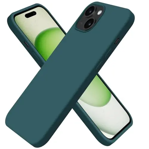 BUYDOT iPhone 15 uchun g‘ilof Suyuq silikon Yupqa zarbga chidamli himoya qopqog‘i 6.1 dyuymli tirnalishga qarshi tomchidan himoya, qoramtir yashil - BUYDOT