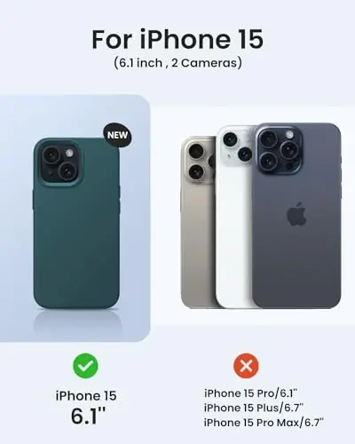 BUYDOT iPhone 15 uchun g‘ilof Suyuq silikon Yupqa zarbga chidamli himoya qopqog‘i 6.1 dyuymli tirnalishga qarshi tomchidan himoya, qoramtir yashil - 6