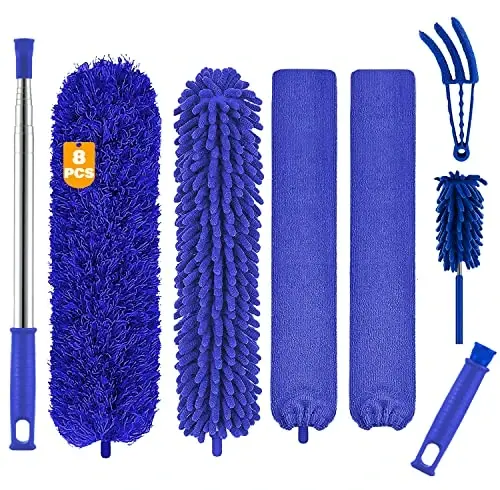 Buysenton Microfiber Duster, 8PCS Feather Duster with 100 Inch Telescoping Extension Pole, Reusable Bendable Dusters, Washable Lightweight Dusters for Ceilings Fans(2023 UAGRED) 