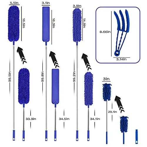 Buysenton Microfiber Duster, 8PCS Feather Duster with 100 Inch Telescoping Extension Pole, Reusable Bendable Dusters, Washable Lightweight Dusters for Ceilings Fans(2023 UAGRED) - BUYSENTON (1)
