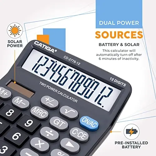 Premium Commercial 12-Digit Large Desktop Calculator with Huge 5-Inch LCD Display Screen, Giant Responsive Buttons, Battery and Solar Powered, Perfect for Home/Office Accounting Finance Use, CD-2776 - 4