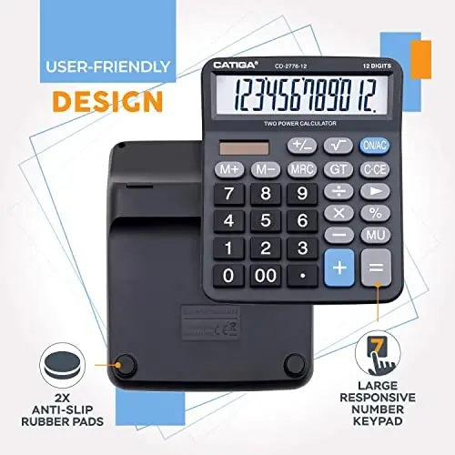 Premium Commercial 12-Digit Large Desktop Calculator with Huge 5-Inch LCD Display Screen, Giant Responsive Buttons, Battery and Solar Powered, Perfect for Home/Office Accounting Finance Use, CD-2776 - 5