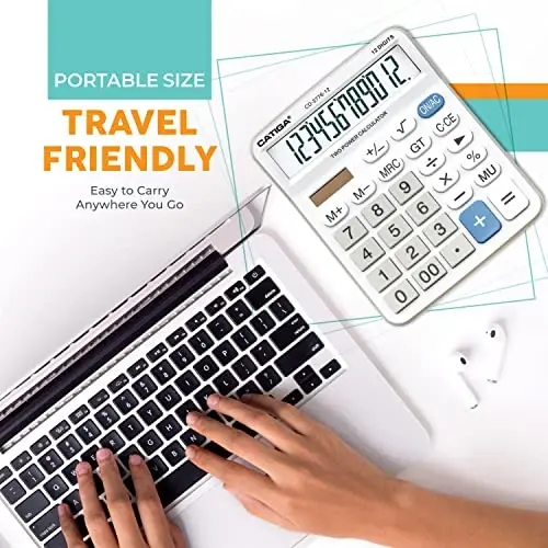 Premium Commercial 12-Digit Large Desktop Calculator with Huge 5-Inch LCD Display Screen, Giant Responsive Buttons, Battery and Solar Powered, Perfect for Home/Office Accounting Finance Use, CD-2776 - 7