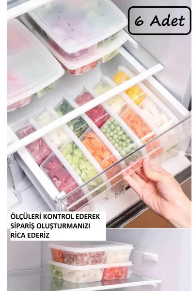 Large 6 Adet Bölmeli Öğünlük Et Ve Sebze Saklama Kabı Dondurulmuş Ölçülü Kıyma Buzluk Düzenleyici - Modazone (1)