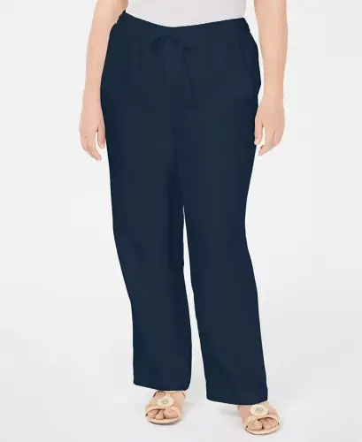 Plus Size 100% Linen Pants, Modazone Exclusive - Intrepid Blue - 1