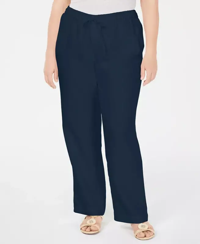 Plus Size 100% Linen Pants, Modazone Exclusive - Intrepid Blue - 1