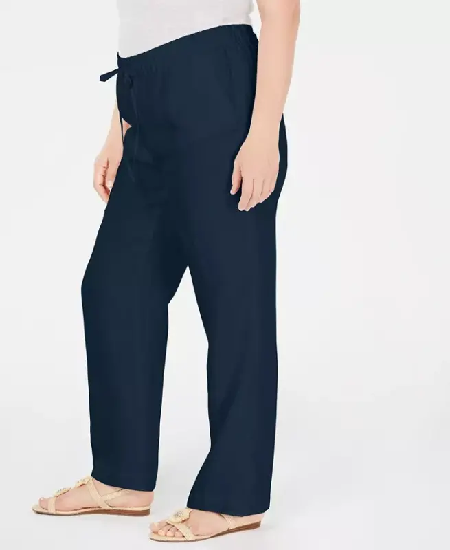 Plus Size 100% Linen Pants, Modazone Exclusive - Intrepid Blue - 2
