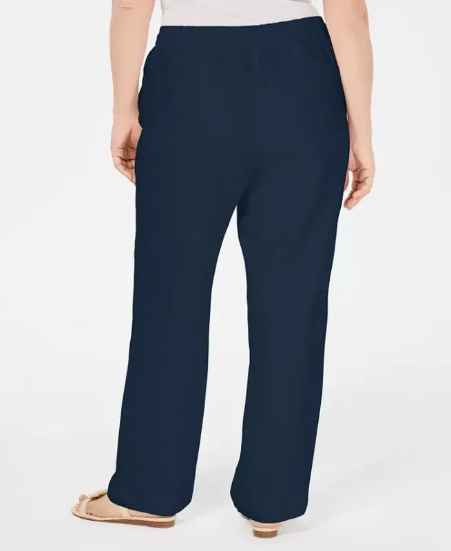 Plus Size 100% Linen Pants, Modazone Exclusive - Intrepid Blue - 3