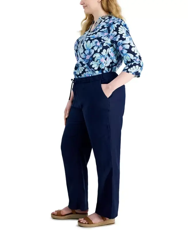 Plus Size 100% Linen Pants, Modazone Exclusive - Intrepid Blue - 5