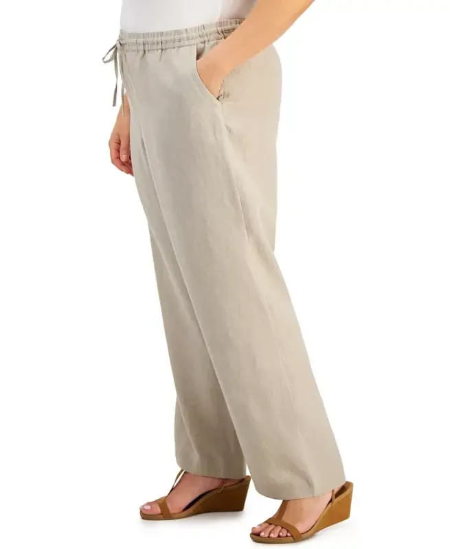 Plus Size 100% Linen Pants, Modazone Exclusive - Flax - 2