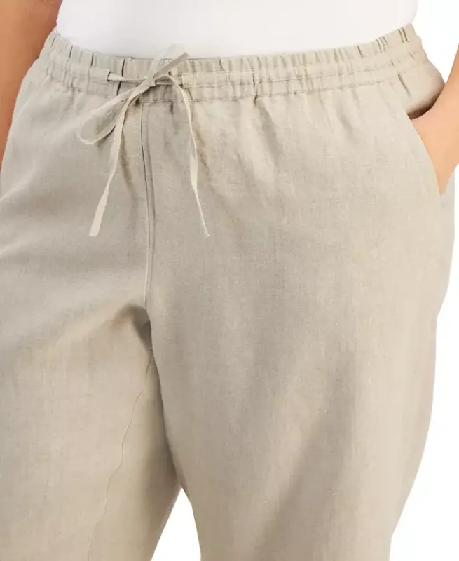 Plus Size 100% Linen Pants, Modazone Exclusive - Flax - 3