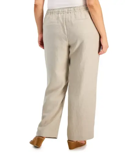 Plus Size 100% Linen Pants, Modazone Exclusive - Flax - 4