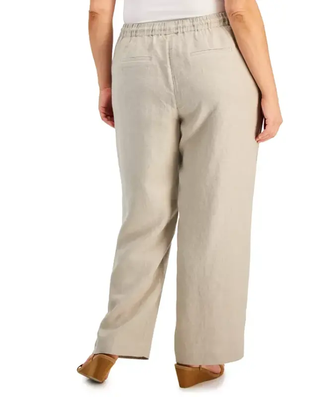 Plus Size 100% Linen Pants, Modazone Exclusive - Flax - 4